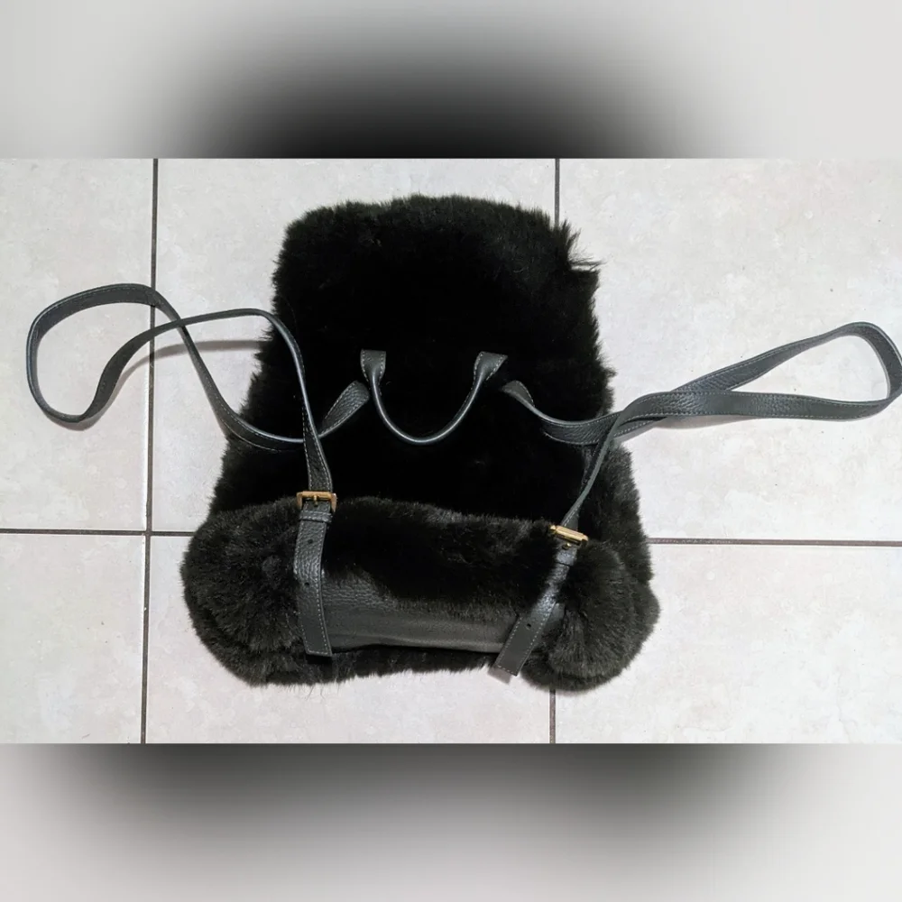 Whistles Mini Backpack Verity Faux Fur Leather Khaki